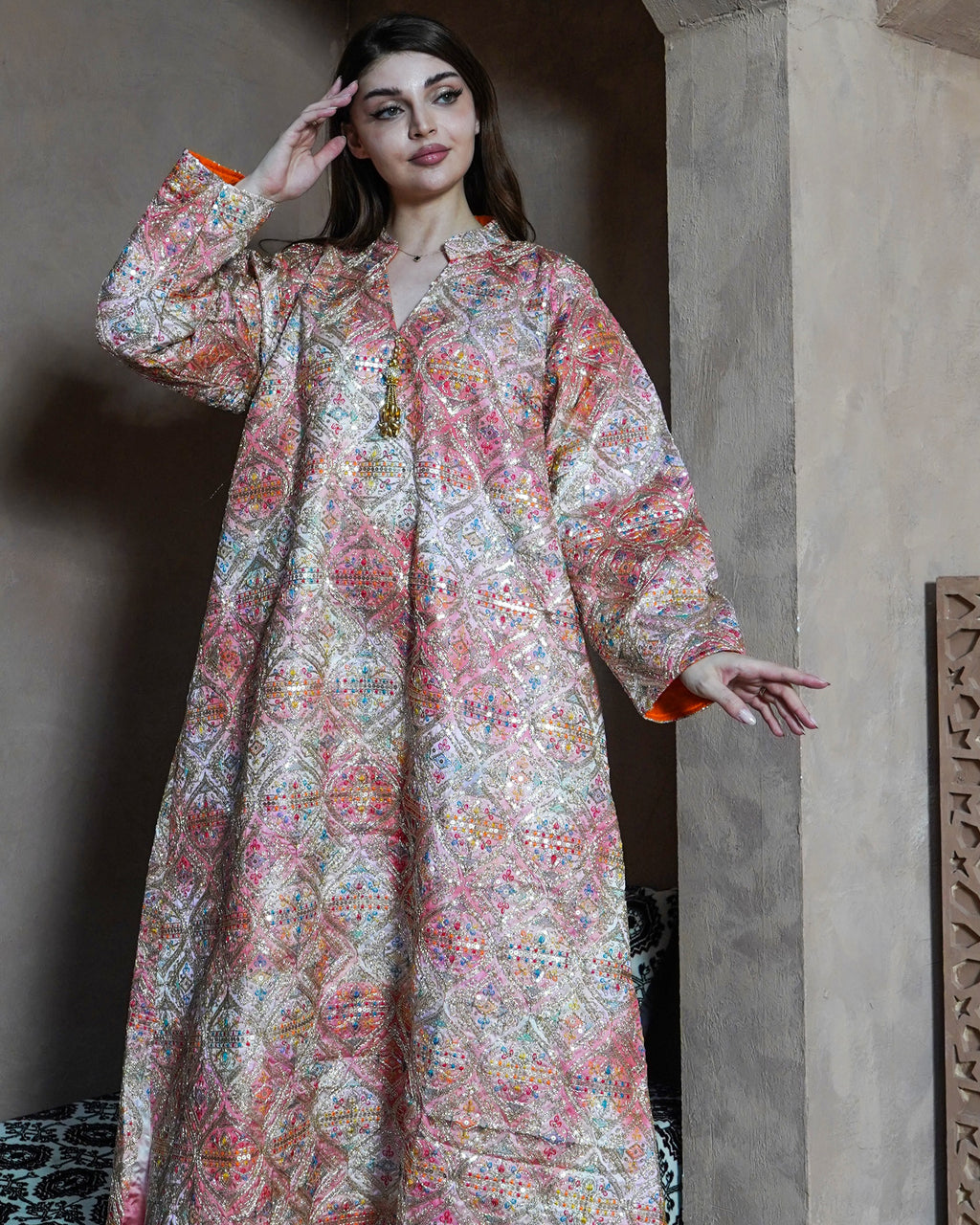 SATIN EMBROIDERY JALABIYA  MR-355