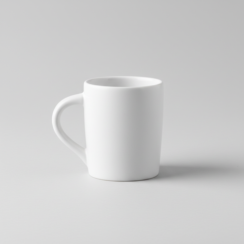 Matte white ceramic coffee mug on a light background